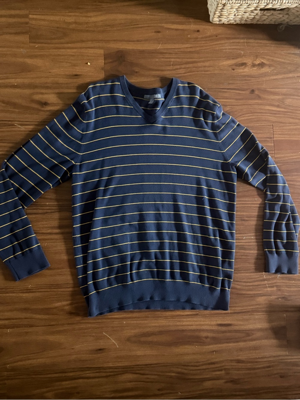 Old Navy Navy and Yellow Striped V-Neck Sweater